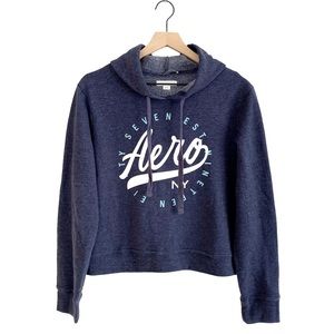 Aeropostale Heather Navy Cropped Hoodie